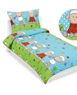 Bellatex Dětské krepové povlečení Ovečka modrá, 140 x 200, 70 x 90 cm, 140 x 200 cm, 70 x 90 cm