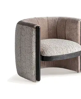 Estila Luxusní retro oblé čalouněné prošívané křeslo Paresol se starorůžovým a bílo šedým potahem s dřevěným hnědým dekorem 76 cm