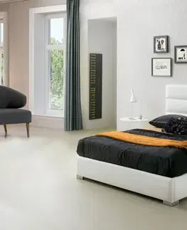 Estila Elegantní kožená čalouněná postel Lidia v bílé barvě s vysokým prošíváním čelem 90-180cm