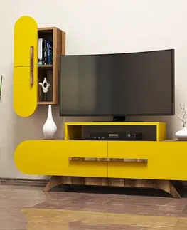 TV stěna / Sestava pod TV Rose S - Walnut, Yellow