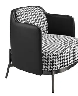 Estila Luxusní designové čalouněné křeslo Gallinetto s potahem z kůže a textilu se vzorem kohouté stopy v černé a bílé barvě 76 cm