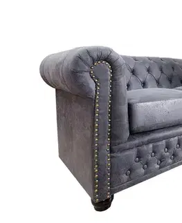 Estila Luxusní chesterfield kožená třímístná čalouněná sedačka Chesterfield Grau v šedé barvě se zlatými nýty 200 cm