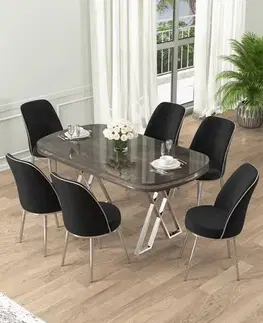 Dining Table & Chairs Set (7 Pieces) Lai - Anthracite, Chrome, Black