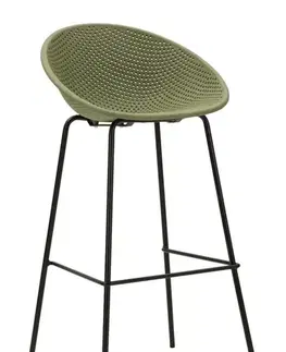 Estila Moderní designová barová židle Isola s kulatou sedací částí s perforovaným vzorem v zelené barvě 98 cm