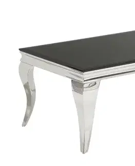 Estila Zámecký glamour obdélnikový konferenční stolek Modern Barock s černou skleněnou deskou a stříbrnými lesklými nožičkami 100 cm