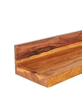 Estila Designová venkovská nástěnná police Makassar ze sheeshamového dřeva v naturální teplé hnědé barvě 80 cm