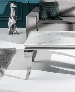 Estila Barokní konferenční stolek Modern Barock s chromovými nohami a skleněnou deskou s mramorem 100cm