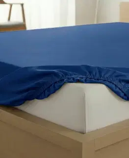 Kvalitex Saténové prostěradlo s gumou tmavě modrá, 100 x 200 cm