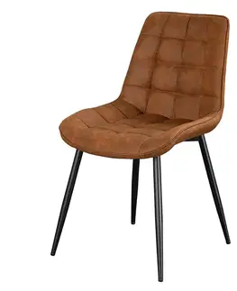 Estila Designová industriální jídelní židle Moritz s koňakově hnědým potahem z mikrovlákna a černými kovovými nohami 51 cm