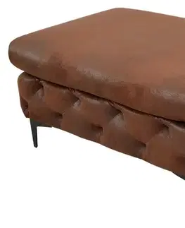 Estila Chesterfield obdélníková hnědá kožená čalouněná prošívaná taburetka Modern Barock s černými kovovými matnými nožičkami 90 cm