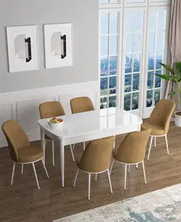 Extendable Dining Table & Chairs Set (7 Pieces) Han - White, Cappuccino