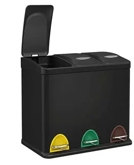 Kovový odpadkový koš na tříděný odpad 3 × 8 l, černá