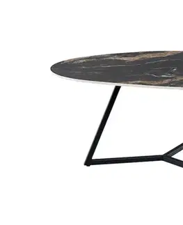 Estila Designový černý příruční stolek Ceramia organického tvaru s keramickou deskou s hnědým mramorováním a kovovými nohami 70 cm