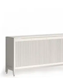 Estila Luxusní moderní obdélníkový příborník Tallin s vroubkovanými dvěma dvířky a mramorovou deskou 190 cm