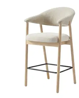 Estila Barová židle Bodil, krémová žinylka, světlý dub