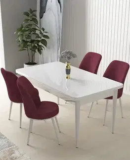 Dining Table & Chairs Set (5 Pieces) Nil - White, Burgundy