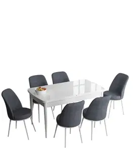 Extendable Dining Table & Chairs Set (7 Pieces) Han - White, Fume