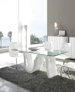 Estila Designový skleněný jídelní stůl Oleada s bílou vlněnou podnoží 180 cm