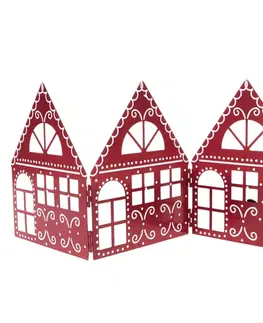 Vánoční kovová dekorace Three houses červená, 50 x 20 x 2,5 cm