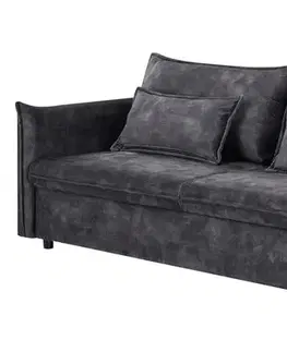 Estila Moderní sametová tmavě šedá rozkládací sedačce Heaven pro tři osoby s polštáři a úložným prostorem 215 cm