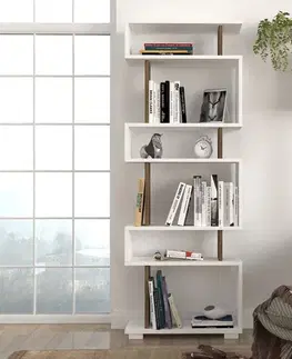 Knihovna Blok - White, Walnut