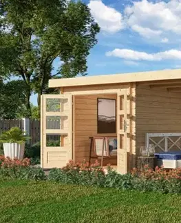 Dřevěný zahradní domek BASTRUP 4 s přístavkem Lanitplast