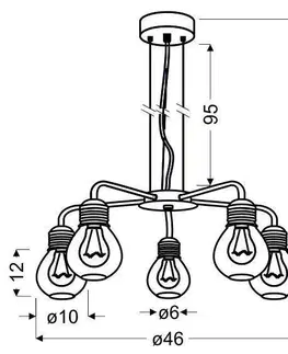 Závěsná lampa s chromovaným drátěným stínidlem 5x60W, nastavitelná