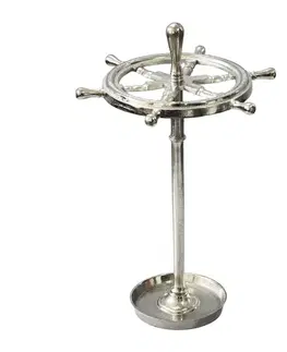 Estila Designový koloniální stojan na deštníky Sail z kovu ve stříbrné barvě s motivem lodního kormidla 63 cm