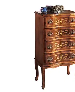 Estila Klasická luxusní masivní komoda Clasica se čtyřmi šuplíky s ornamentální intarzií a vyřezávanými nožičkami 96cm