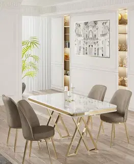 Dining Table & Chairs Set (5 Pieces) Vals - White, Gold, Cappuccino