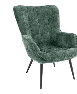 Estila Designové retro zelené křeslo Scandinavia s žinylkovým potahem s prošíváním s knoflíky a černýma kovovými nohami 73 cm