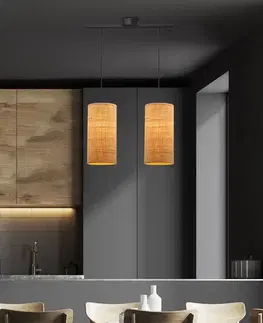 Závěsná lampa Fleri černá 2x60 e27 stínidlo 12x25 béžový ratan