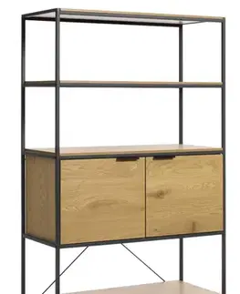 Estila Regál Holstebro, dub/černý kov, 190 cm