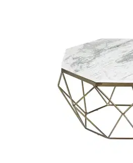 Estila Art-deco stylový konferenční stolek Adamantino s bílou mramorovou deskou a bronzovou konstrukcí ve tvaru diamantu 69cm