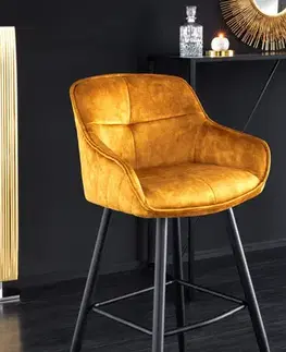 Estila Designová industriální barová židle Rufus se žlutým čalouněním a černou konstrukcí z kovu 100cm
