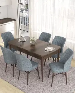 Extendable Dining Table & Chairs Set (7 Pieces) Eva - Baroque, Grey