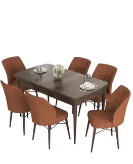 Extendable Dining Table & Chairs Set (7 Pieces) Eva - Baroque, Tile Red