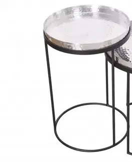 Estila Art-deco set kulatých příručních stolků Elements stříbrná 53cm