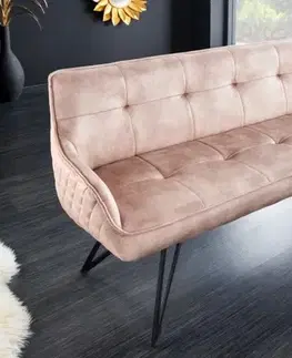 Estila Retro stylová čalouněná lavice Dunelon se starorůžovým sametovým potahem a černými kovovými nožičkami 156cm