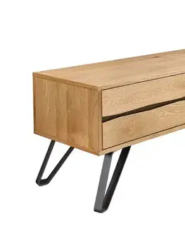 Estila Moderní designový TV stolek Andala se třemi dvířky ve světlém hnědém dubovém provedení s černými detaily 160 cm