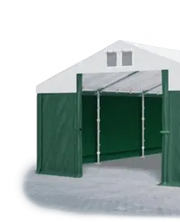 Skladový stan 5x10x2,5m střecha PVC 560g/m2 boky PVC 500g/m2 konstrukce ZIMA PLUS Bílá Zelená Zelená