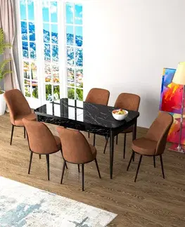 Extendable Dining Table & Chairs Set (7 Pieces) Zen - Black Marble, Tile Red