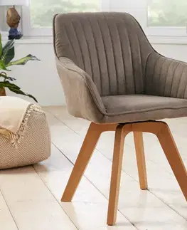 Estila Skandinávské luxusní sametové otočné jídelní křeslo Caballet s opěrkami na ruce a potahem šedé barvy 84cm