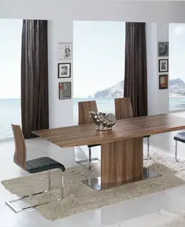 Estila Moderní obdélníkový rozkládací jídelní stůl Edge v hnědé barvě na jedné noze 160(200cm)