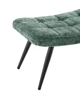 Estila Designová retro taburetka Scandinavia se zeleným žinylkovým čalouněním s prošívanými knoflíky a černými kovovými nohami 60 cm