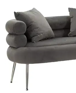 Estila Art deco čalouněná sedačka Taglia s designovou opěrkou a dvěma polštáři s šedým sametovým potahem 133 cm