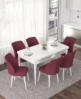 Extendable Dining Table & Chairs Set (7 Pieces) Nef - White, Burgundy