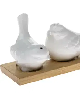 Porcelánová slánka a pepřenka s podtáckem Ptáčci