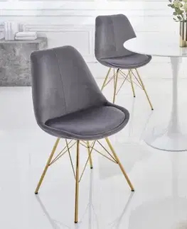 Estila Art deco moderní jídelní židle Scandinavia s tmavě šedým sametovým čalouněním a zlatýma nohama 86cm