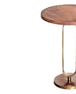 Estila Art deco kulatý měděný příruční stolek Zendy s dřevěnou deskou v glamour nádechu 60 cm